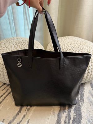 Gucci Monogram Horsebit Leather Shopper Tote Large Dark Brown