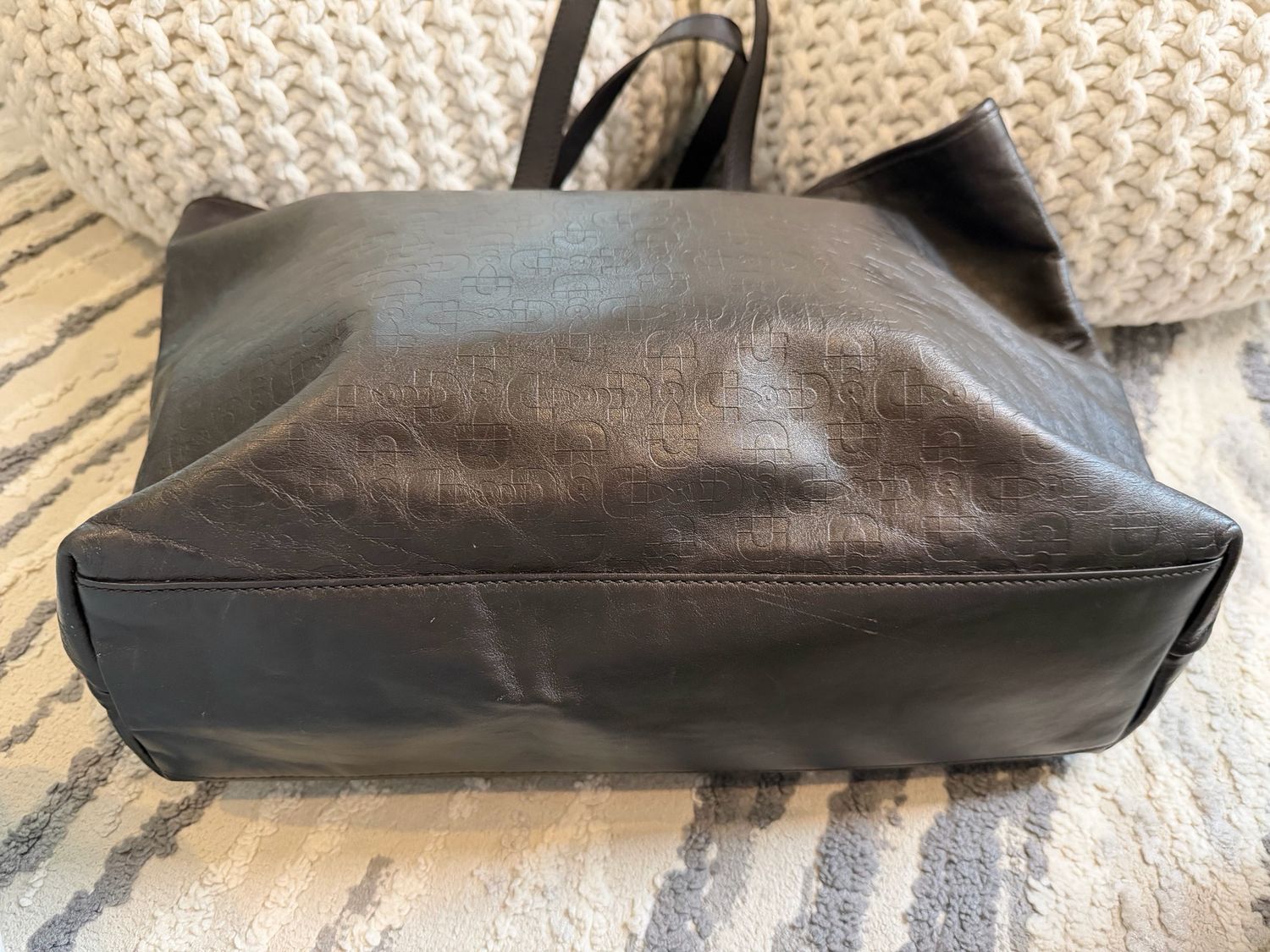 Gucci Monogram Horsebit Leather Shopper Tote Large Dark Brown