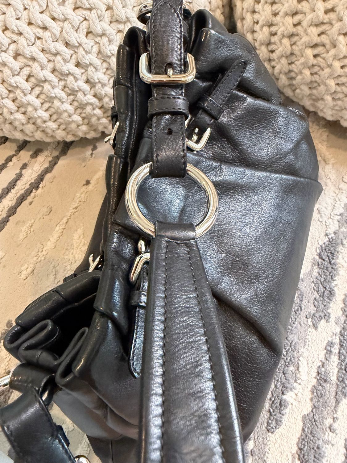 Prada Soft Calf Pleated Buckle Hobo Nero Shoulder Bag
