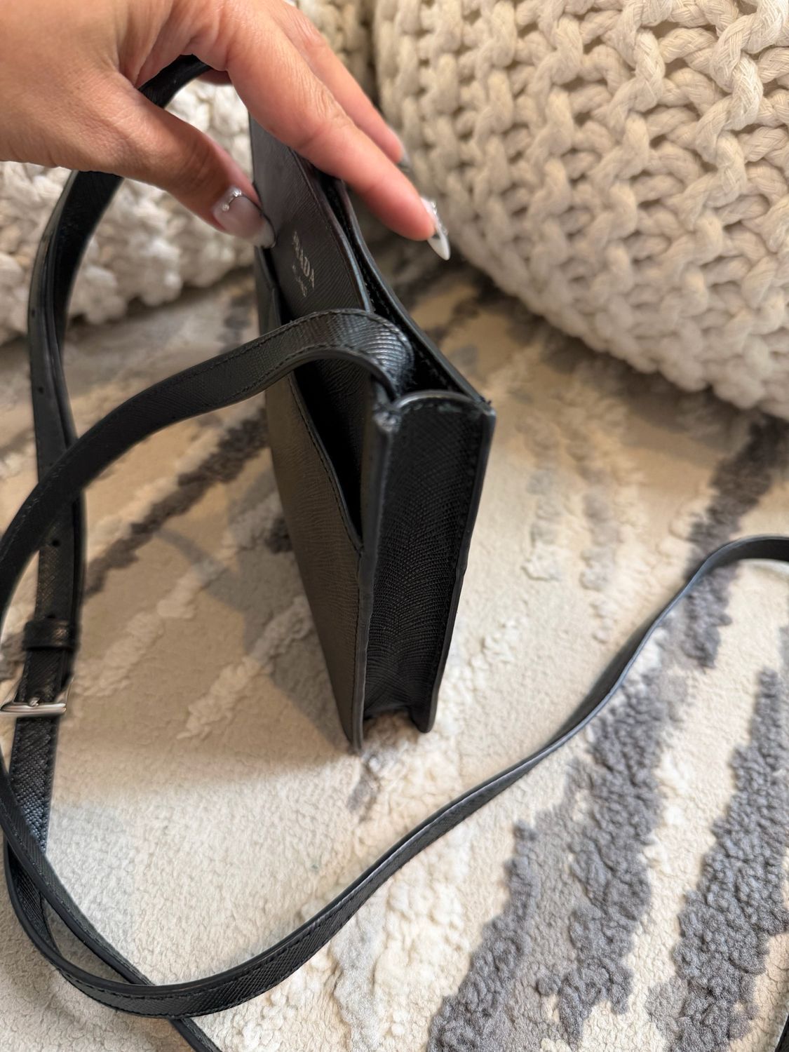 Prada Saffiano Leather Crossbody Messenger Sling Front Pocket