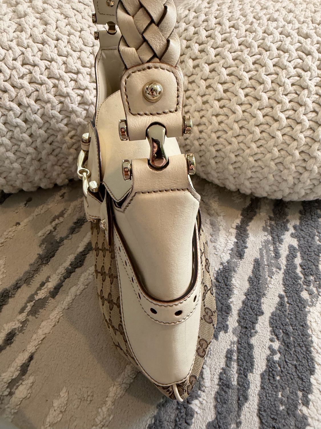 Gucci Monogram Canvas Horsebit Hobo Shoulder Braided Strap