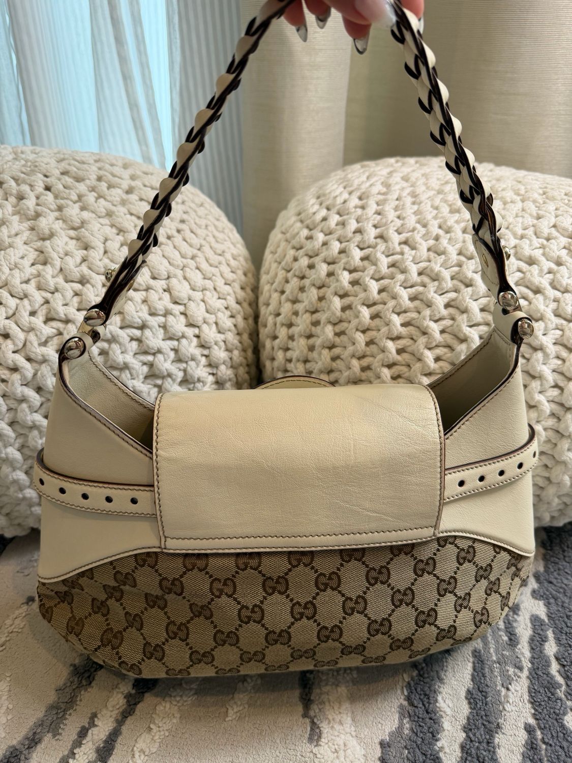 Gucci Monogram Canvas Horsebit Hobo Shoulder Braided Strap