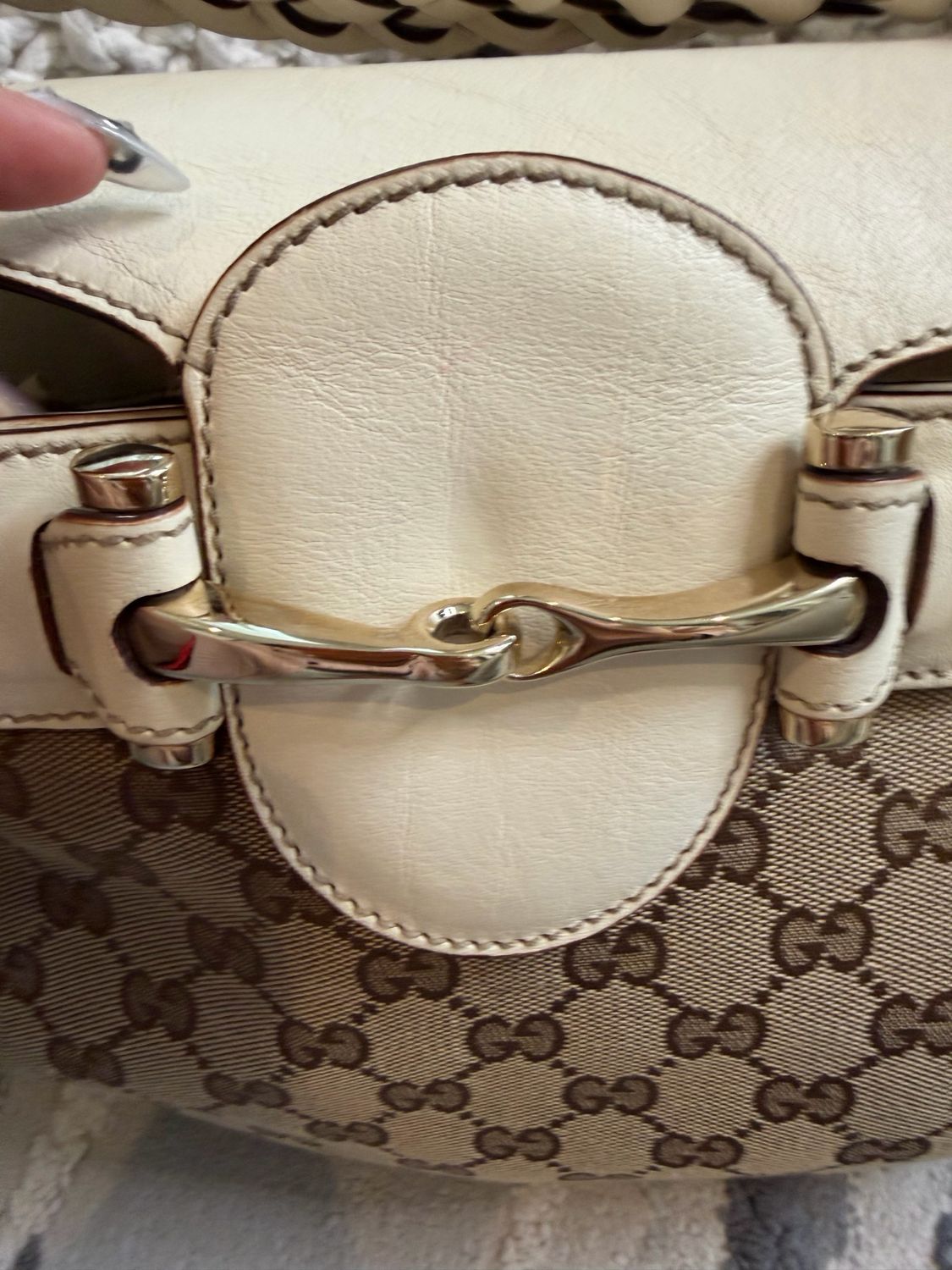 Gucci Monogram Canvas Horsebit Hobo Shoulder Braided Strap