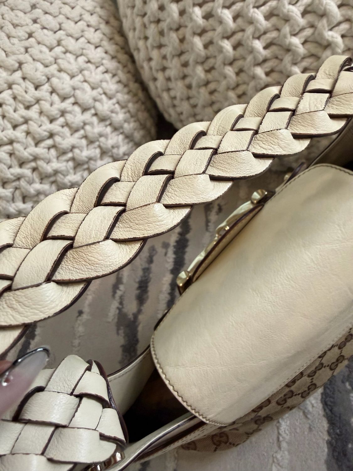 Gucci Monogram Canvas Horsebit Hobo Shoulder Braided Strap