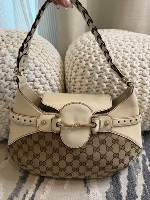 Gucci Monogram Canvas Horsebit Hobo Shoulder Braided Strap