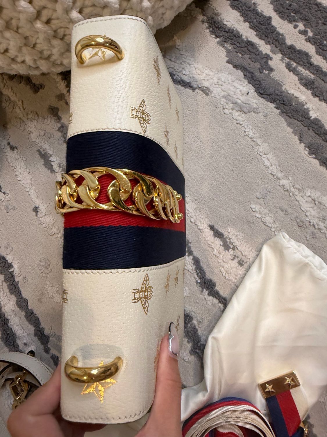 Gucci Sylvie Web Double Strap Crossbody Small Messenger Flap