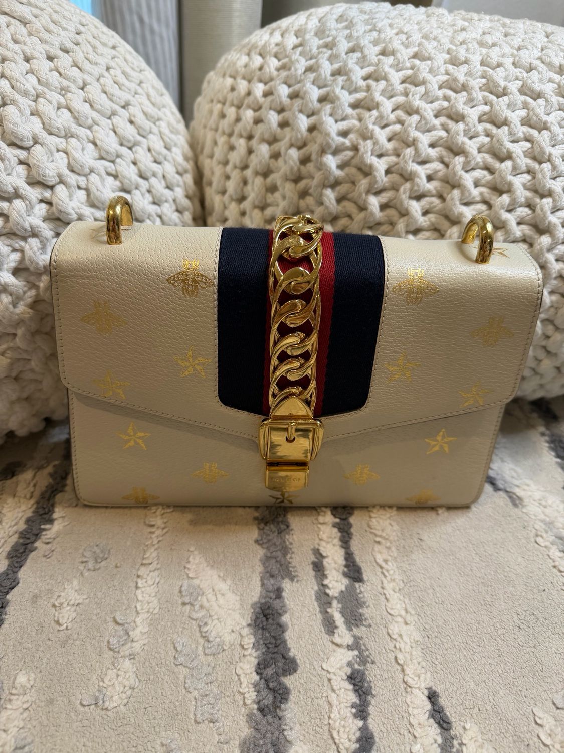 Gucci Sylvie Web Double Strap Crossbody Small Messenger Flap