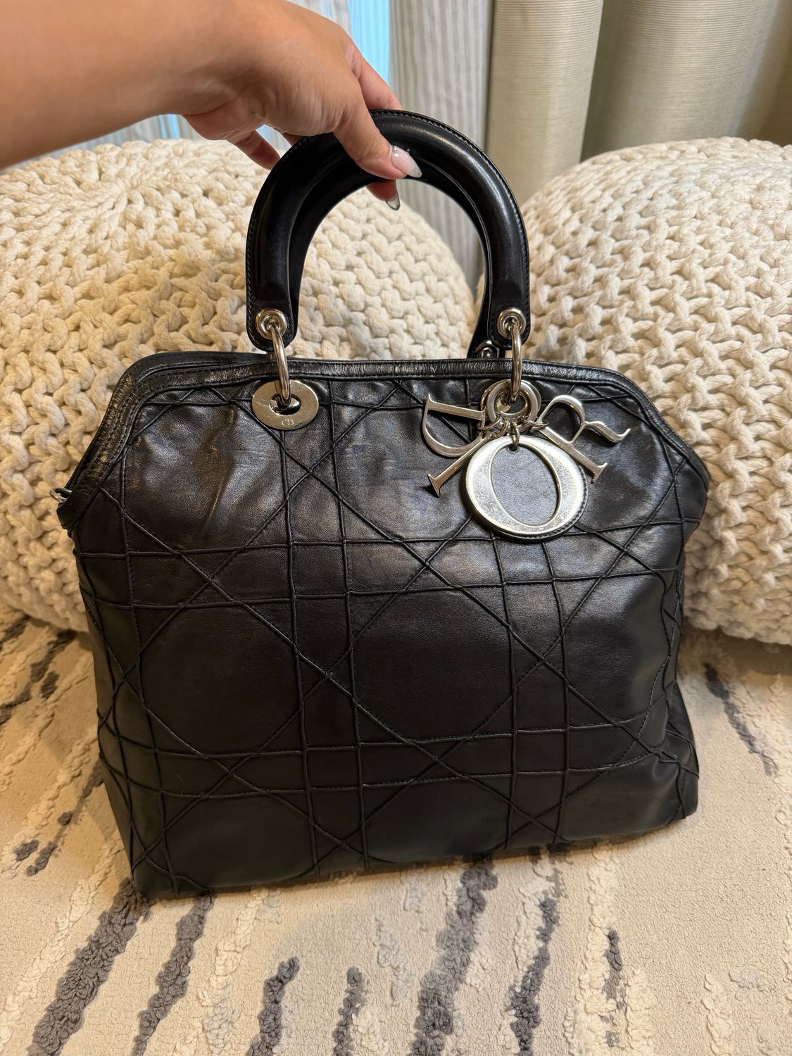 Christian Dior Cannage Top Handle Quilted Leather Granville