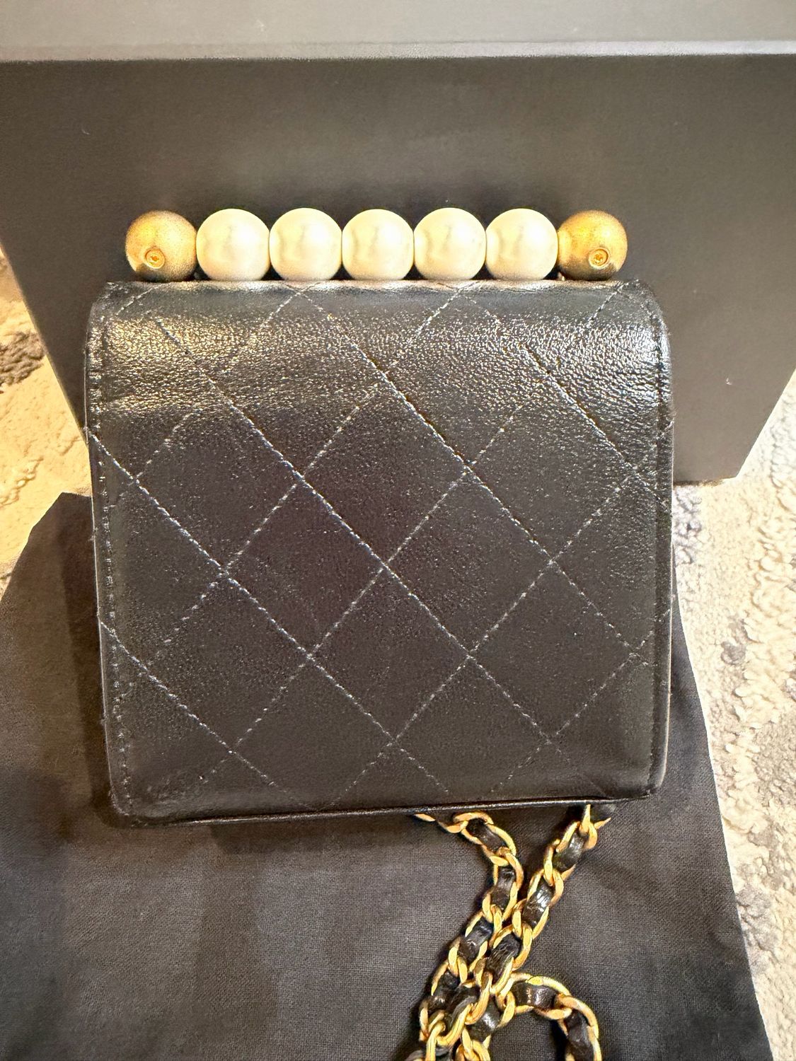 Chanel Chic Pearls Mini Goatskin Flap Bag Black