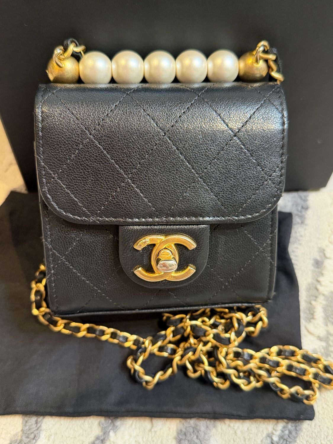 Chanel Chic Pearls Mini Goatskin Flap Bag Black