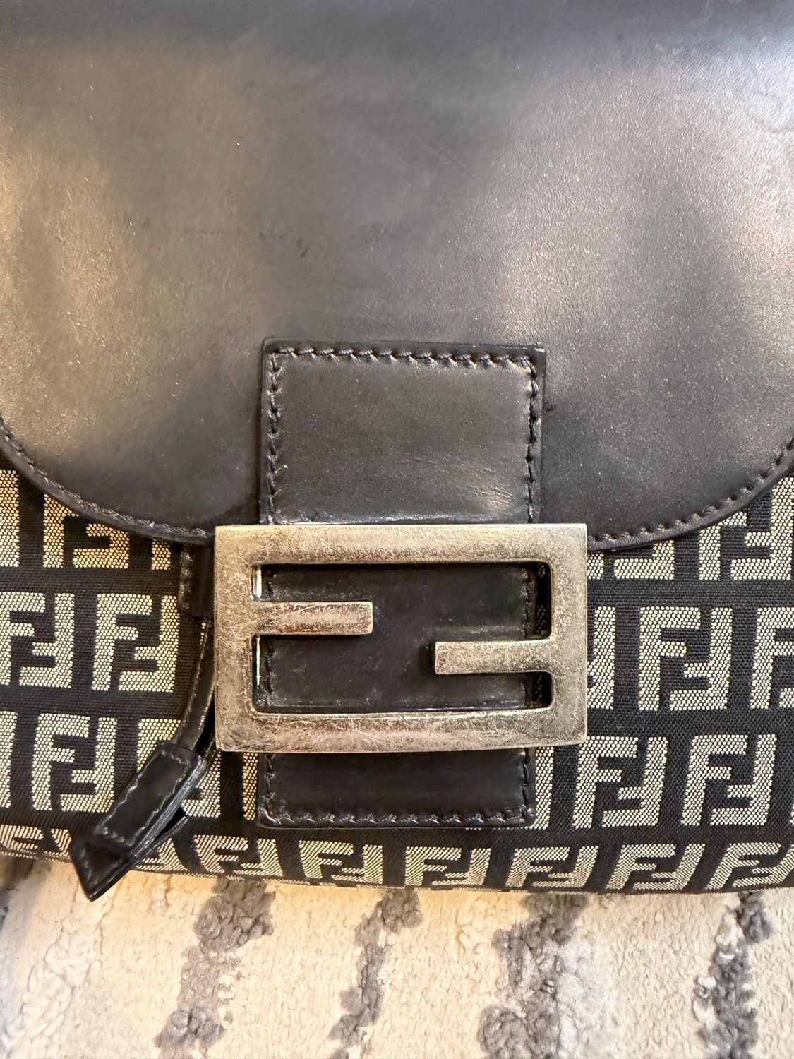 Fendi Zucca Baguette Flap Drawstring Hobo Shoulder Bag