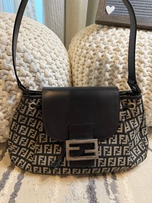 Fendi Zucca Baguette Flap Drawstring Hobo Shoulder Bag