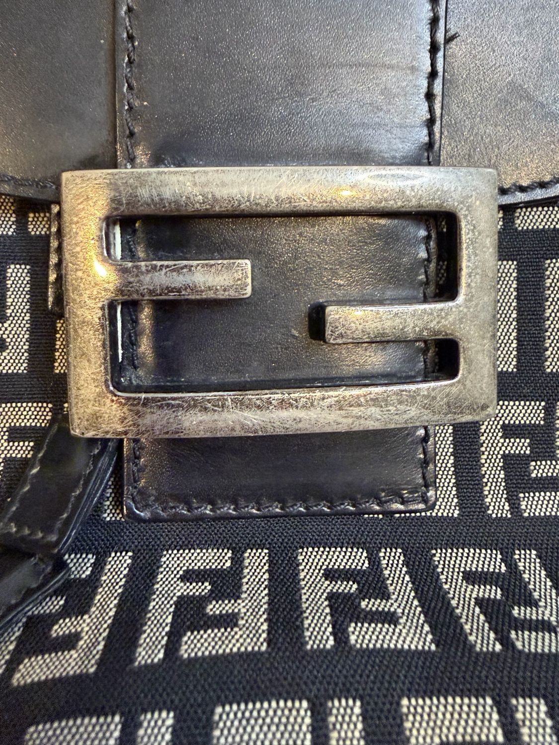 Fendi Zucca Baguette Flap Drawstring Hobo Shoulder Bag