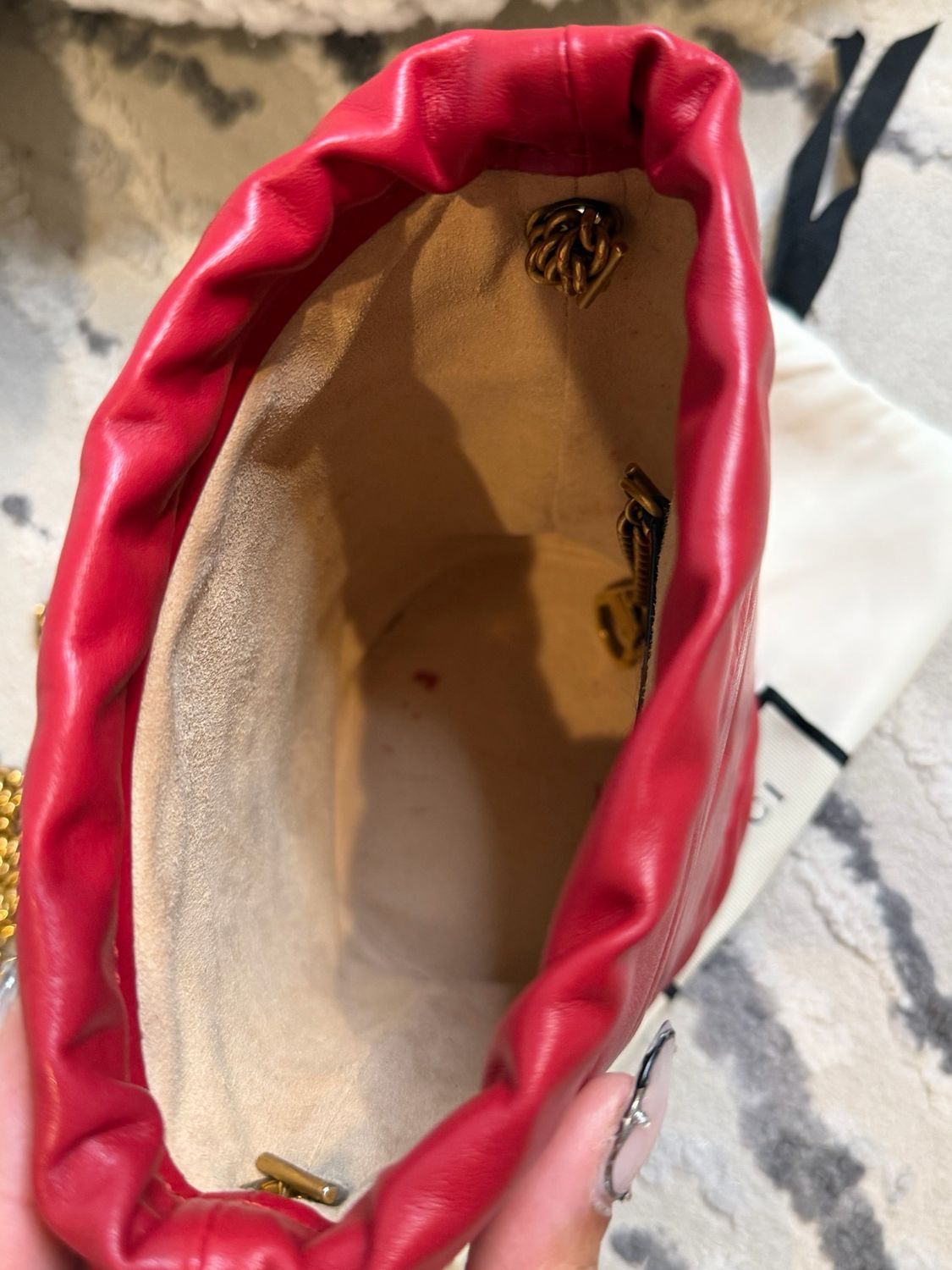 Gucci Marmont Matelasse Mini Bucket Crossbody Messenger Red