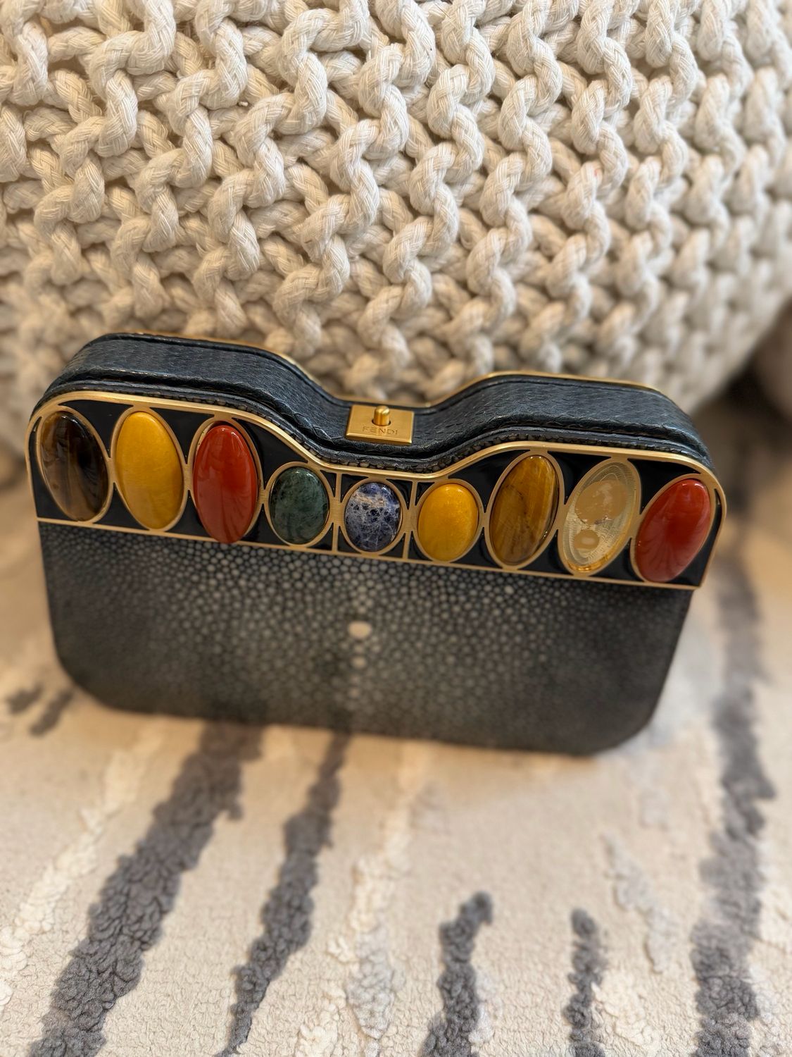 Fendi Limited Stingray Clutch Jeweled Pouch