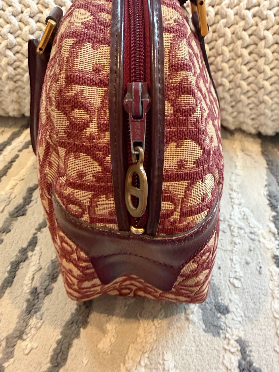 Christian Dior Trotter Vintage Bowling Bag Burgundy