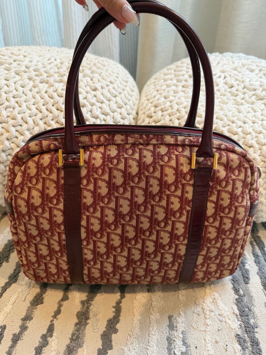 Christian Dior Trotter Vintage Bowling Bag Burgundy