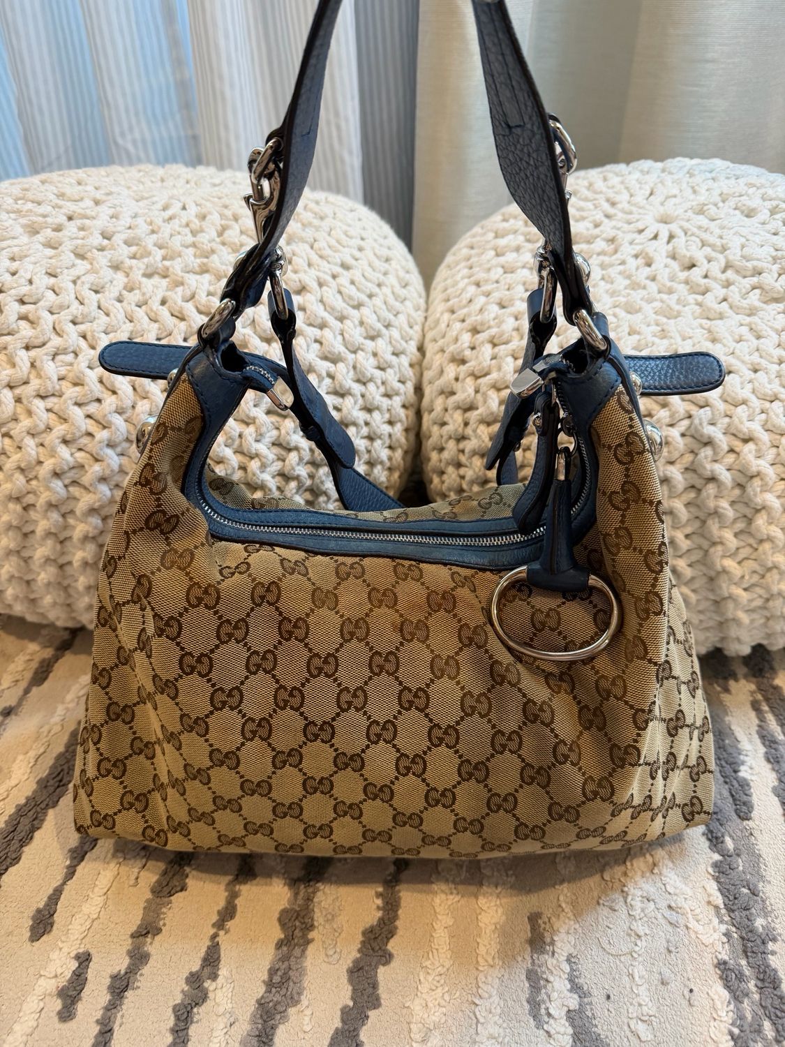 Gucci Monogram Canvas Icon Bit Hobo Shoulder Bag