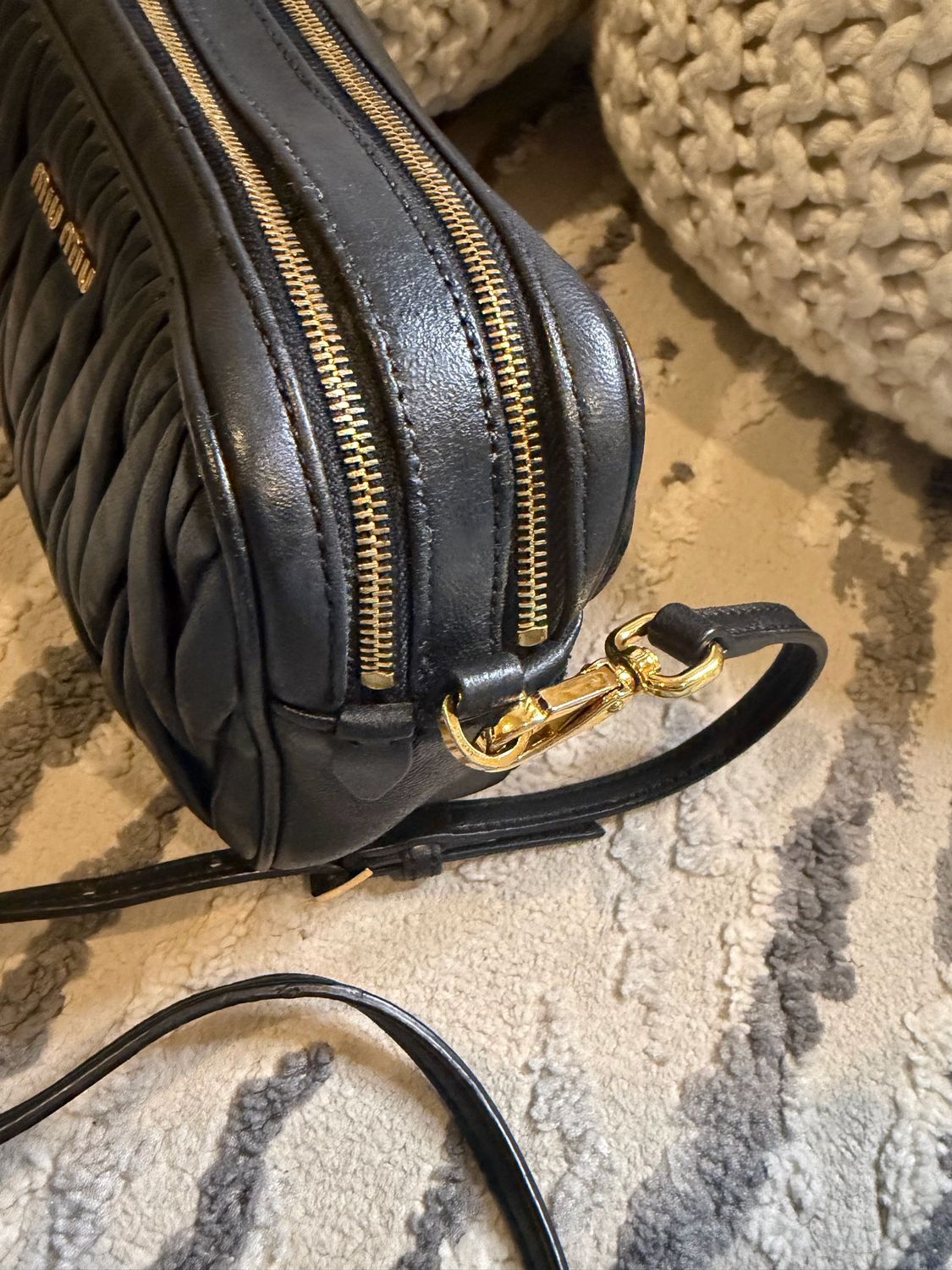 Miu Miu Matelasse Camera Bag Double Zipper Crossbody