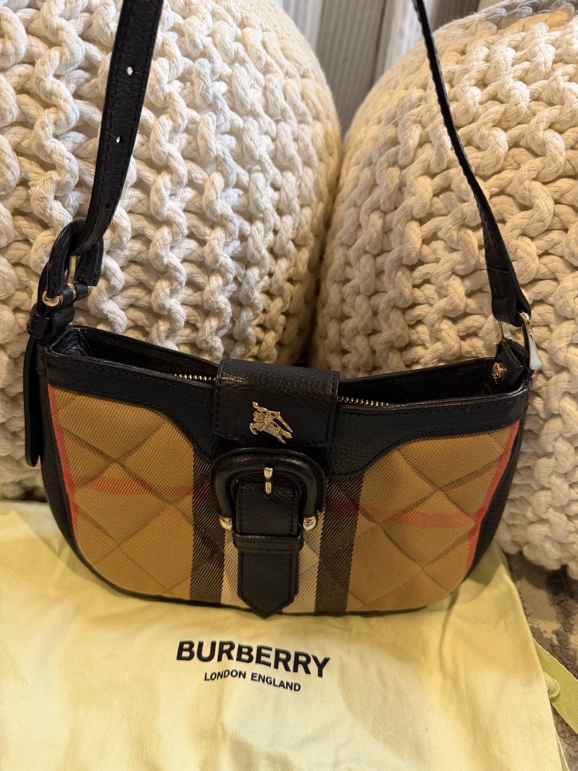 Burberry Hobo House Check Canvas And Leather Quilted 