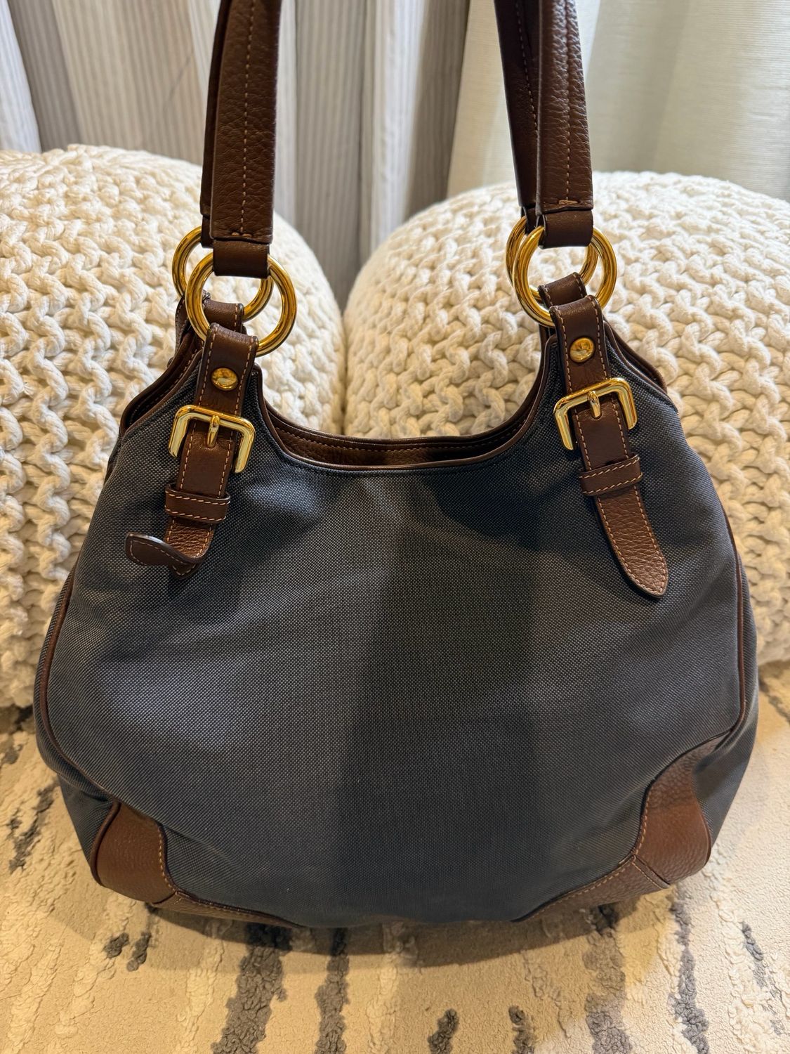 Prada Jacquard Denim Tote Shoulder Bag