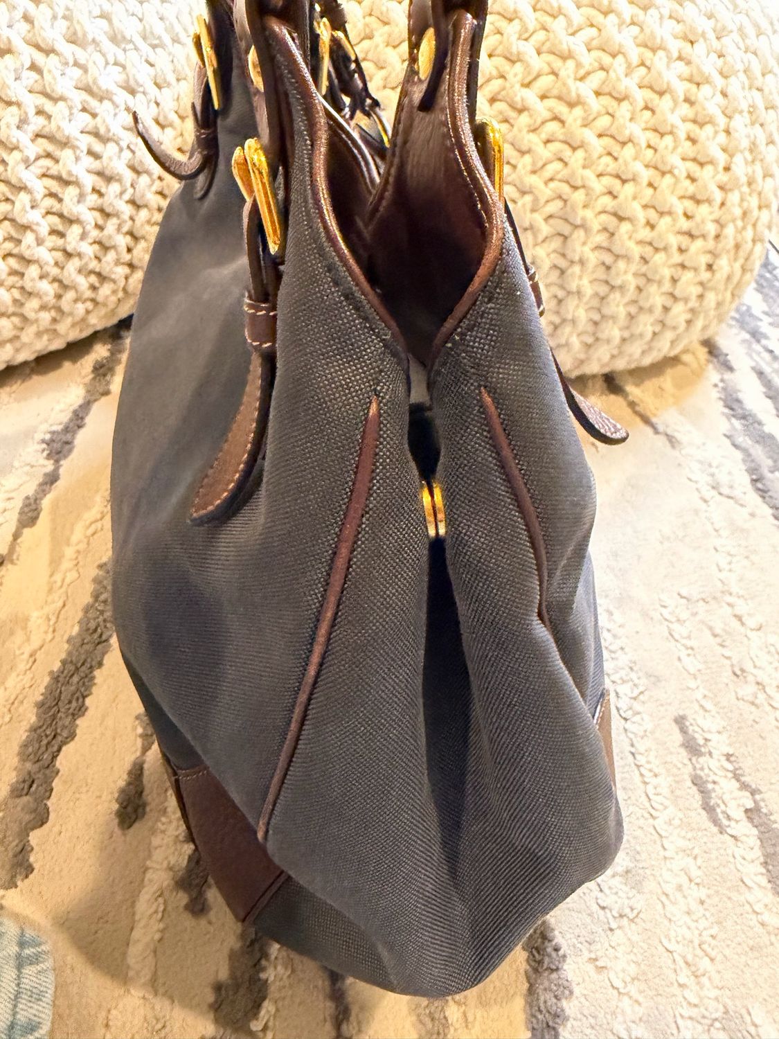 Prada Jacquard Denim Tote Shoulder Bag