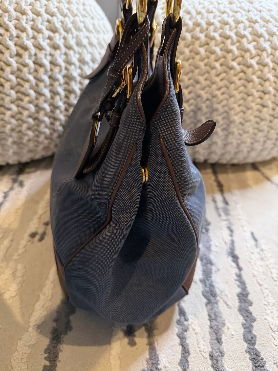 Prada Jacquard Denim Tote Shoulder Bag