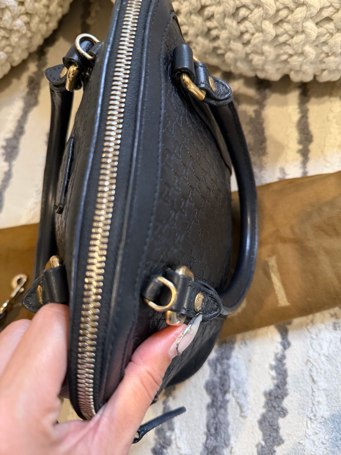 Gucci Microguccissima Leather Black Alma Mini Dome Crossbody Messenger