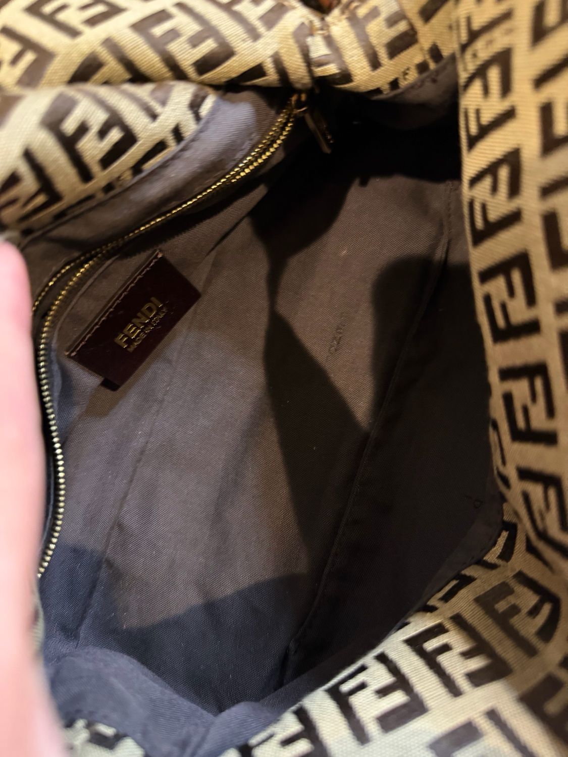 Fendi Zucca Baguette Double Flap Hobo Shoulder Tobacco