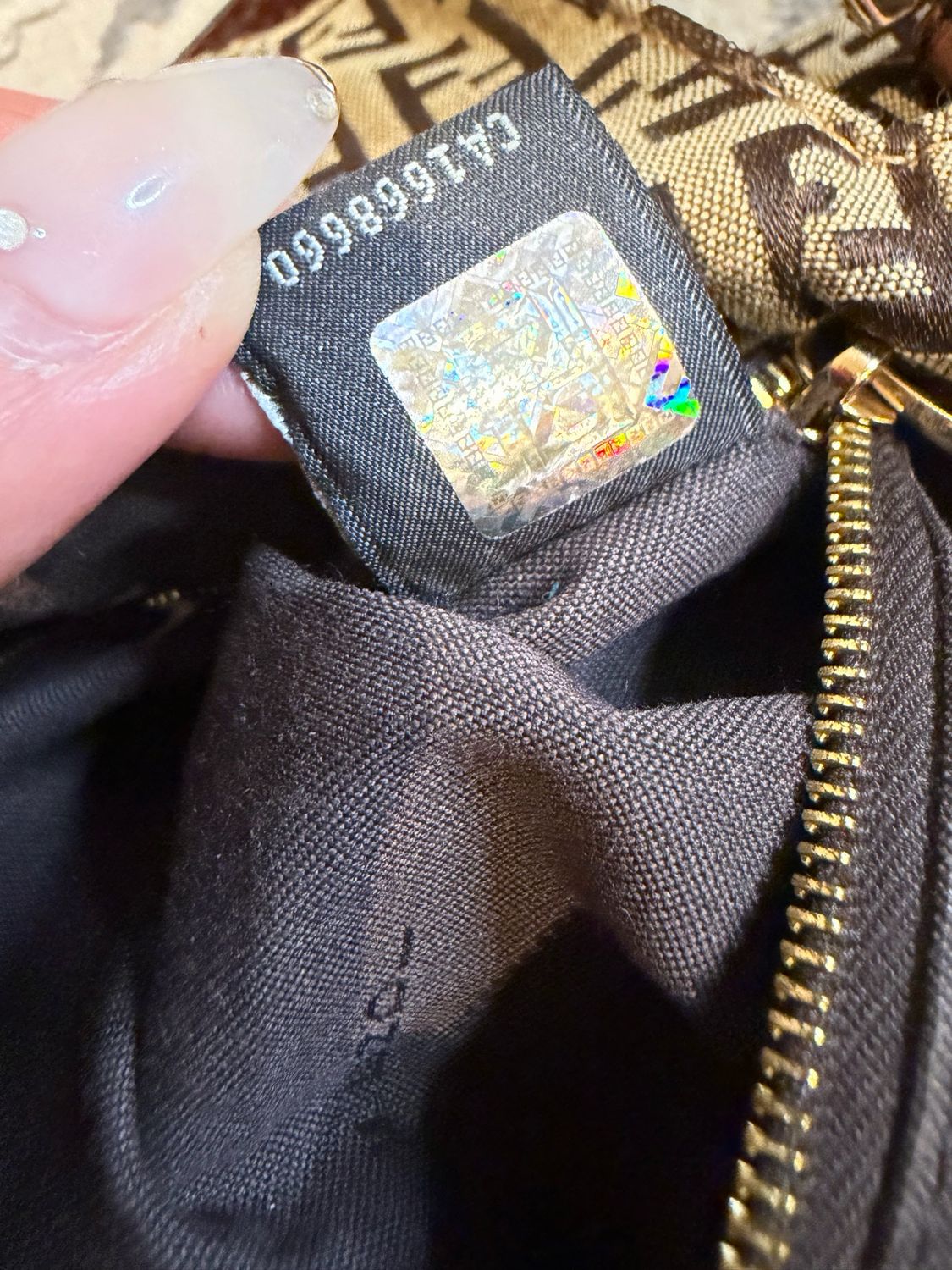 Fendi Zucca Baguette Double Flap Hobo Shoulder Tobacco