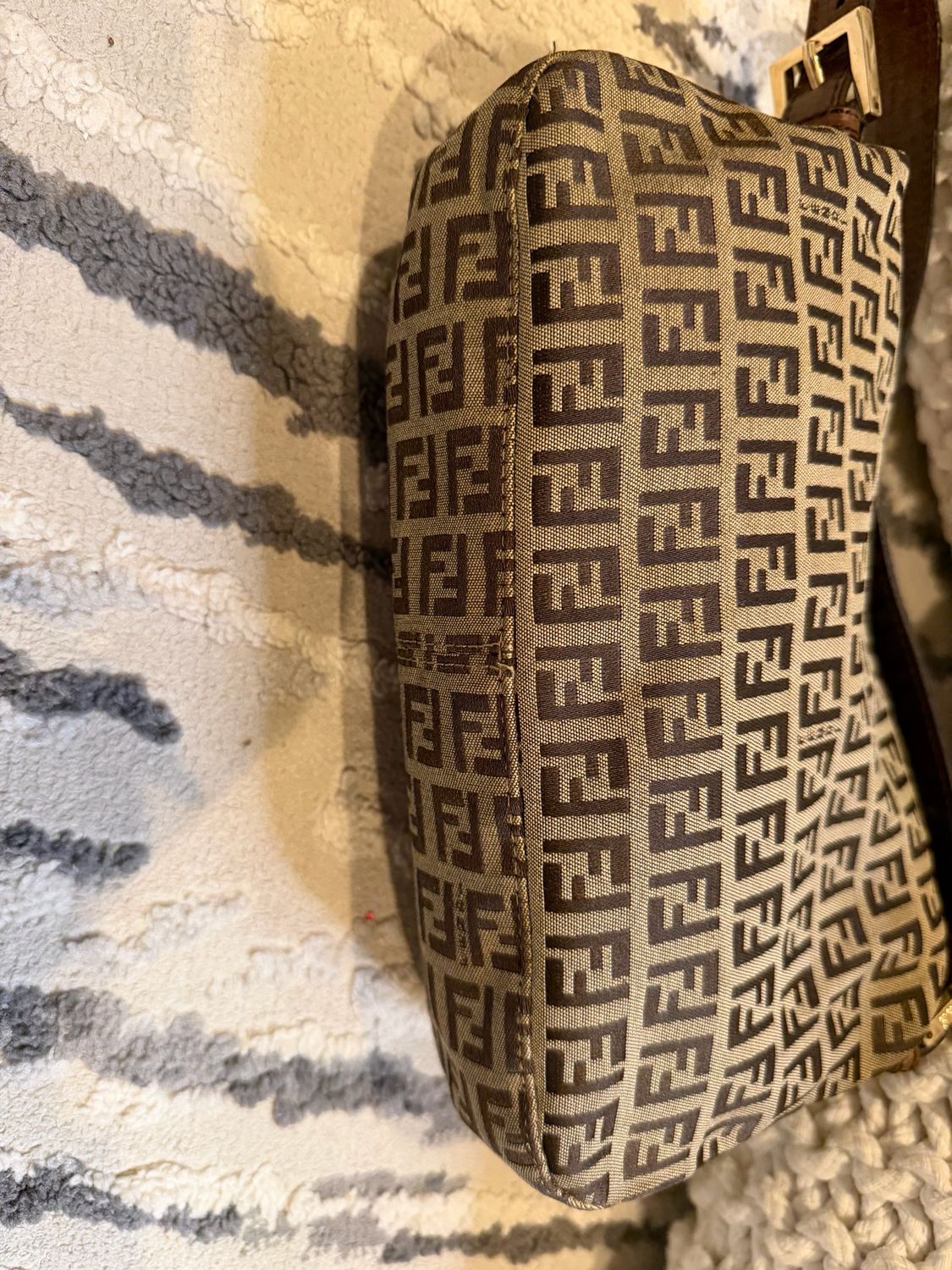 Fendi Zucca Baguette Double Flap Hobo Shoulder Tobacco