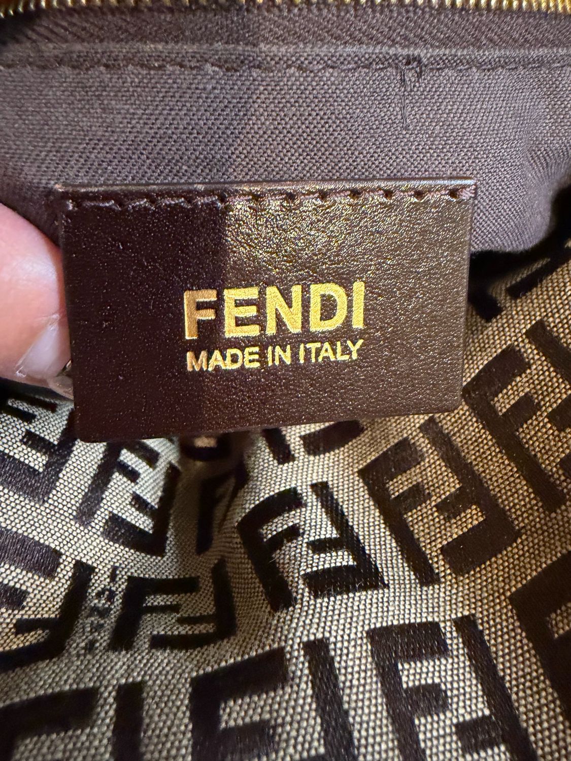 Fendi Zucca Baguette Double Flap Hobo Shoulder Tobacco