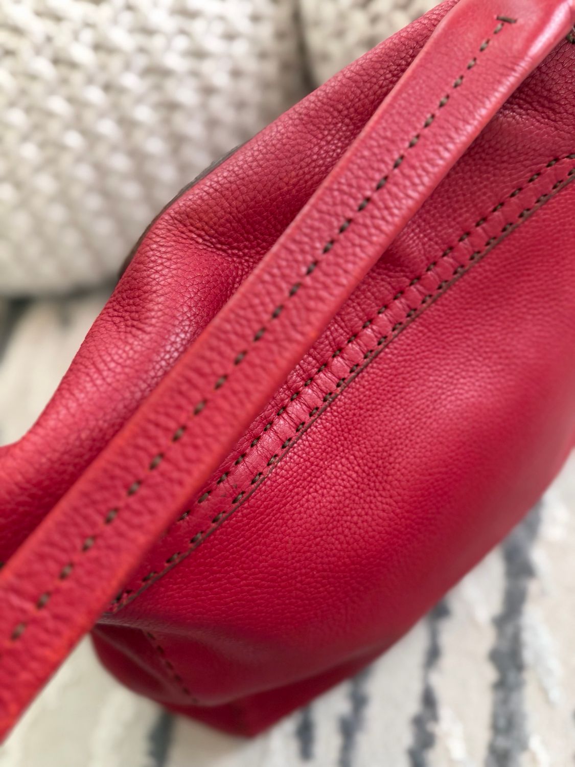 Prada Pebbled Leather Hobo Red Shoulder Bag