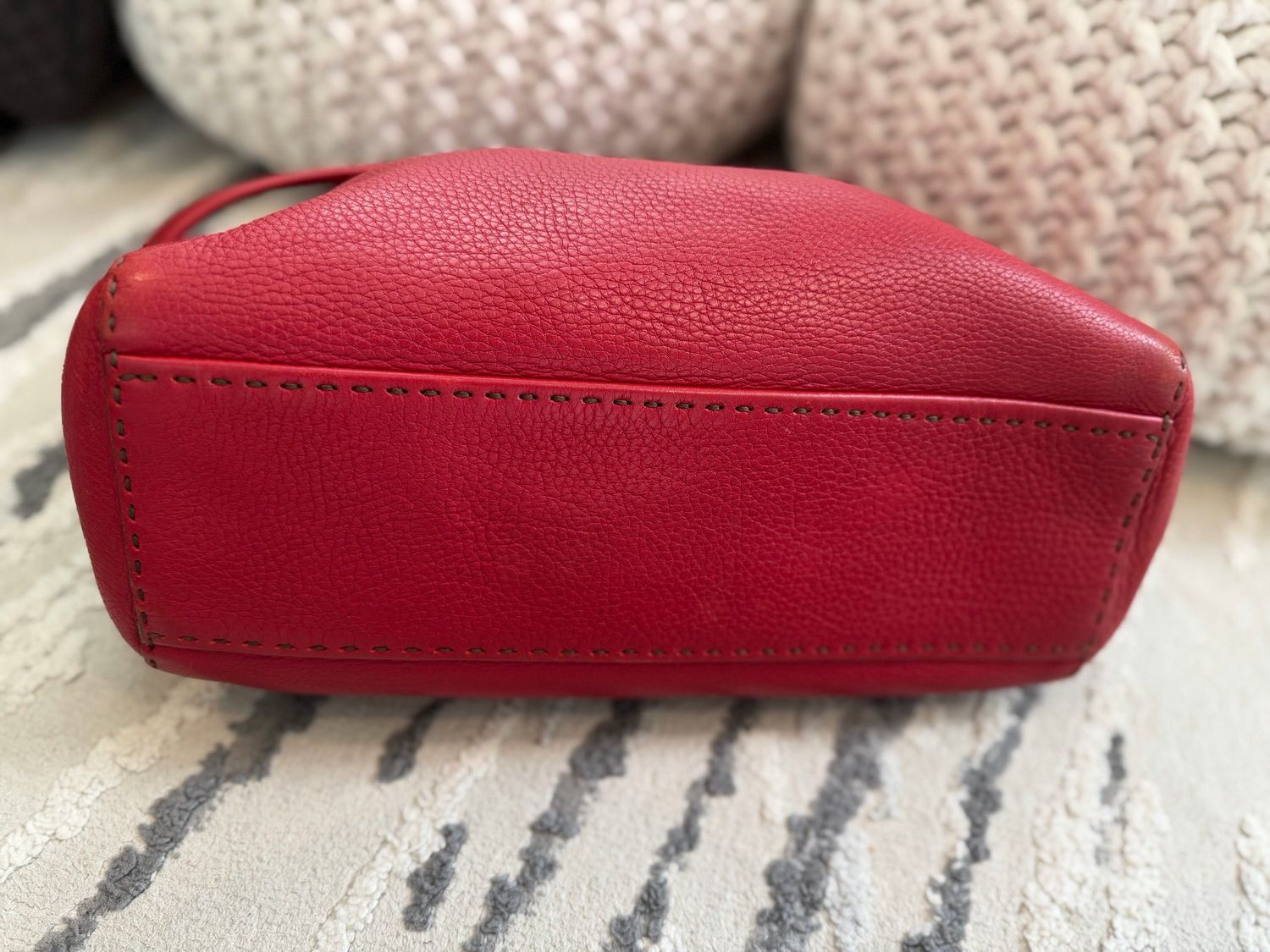 Prada Pebbled Leather Hobo Red Shoulder Bag