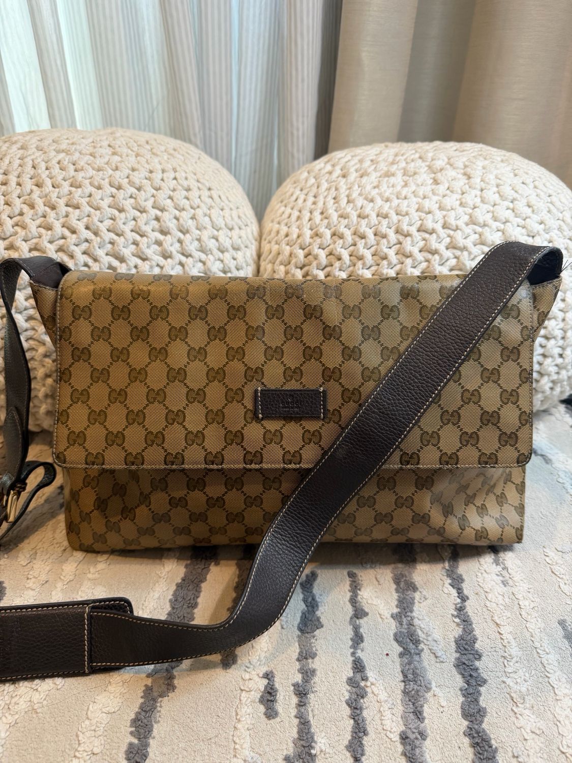 Gucci Supreme Monogram Crystal Flap Messenger Crossbody