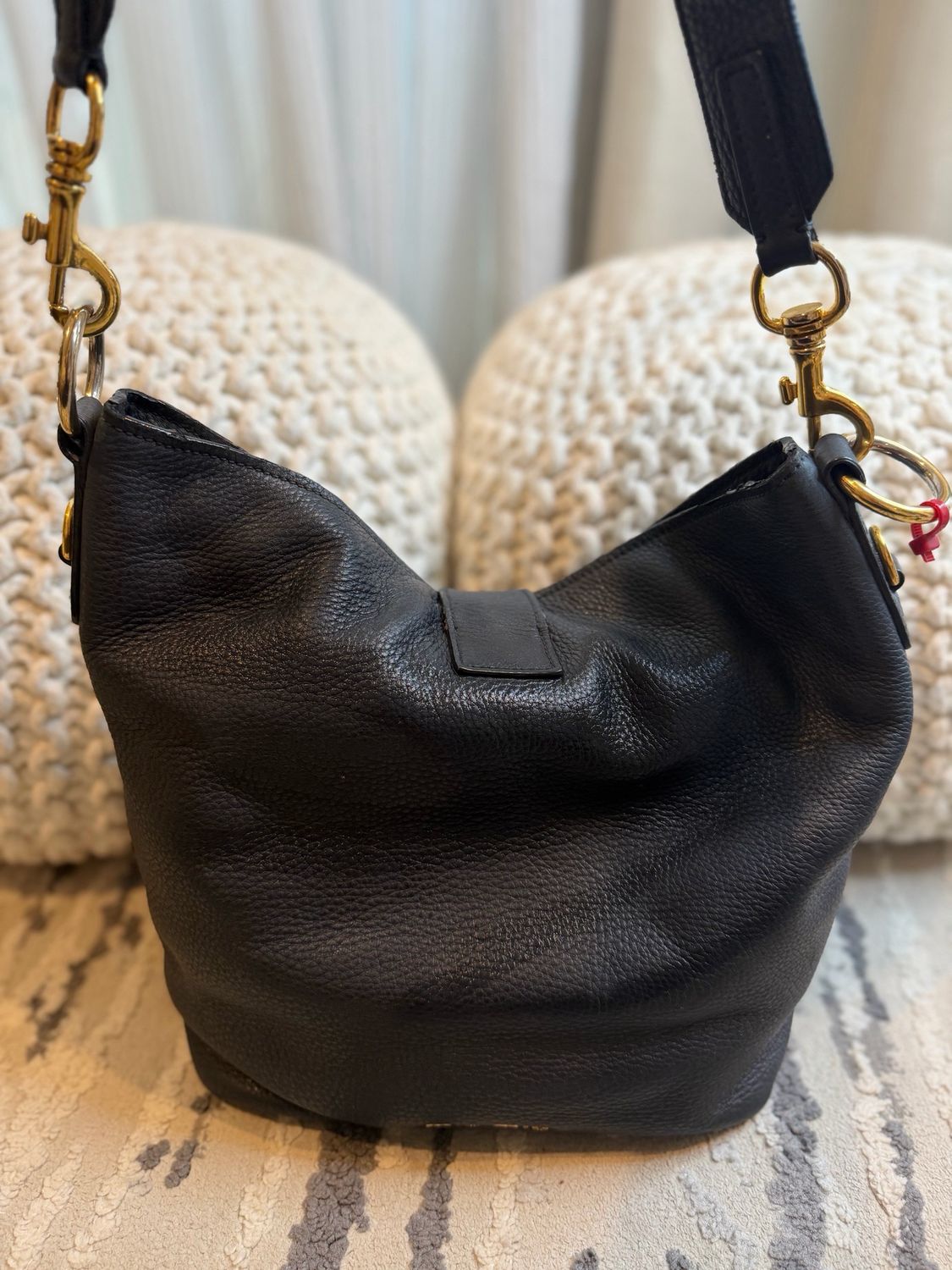 Miu miu Pebbled Leather Lock Bucket Shoulder Hobo Sling Bag