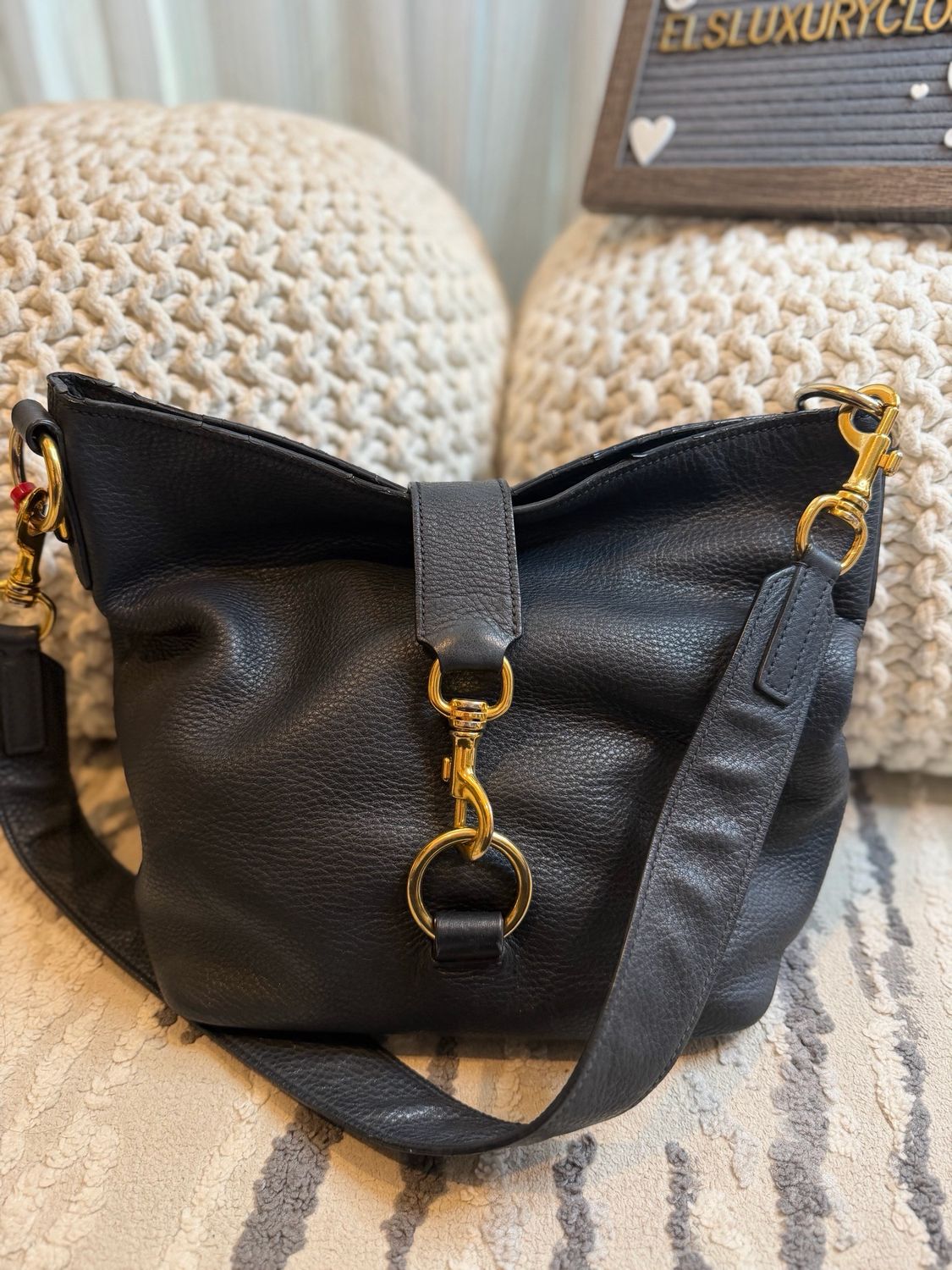 Miu miu Pebbled Leather Lock Bucket Shoulder Hobo Sling Bag