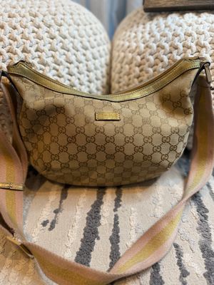 Gucci Monogram Canvas Web Strap Sling Half Moon Crossbody