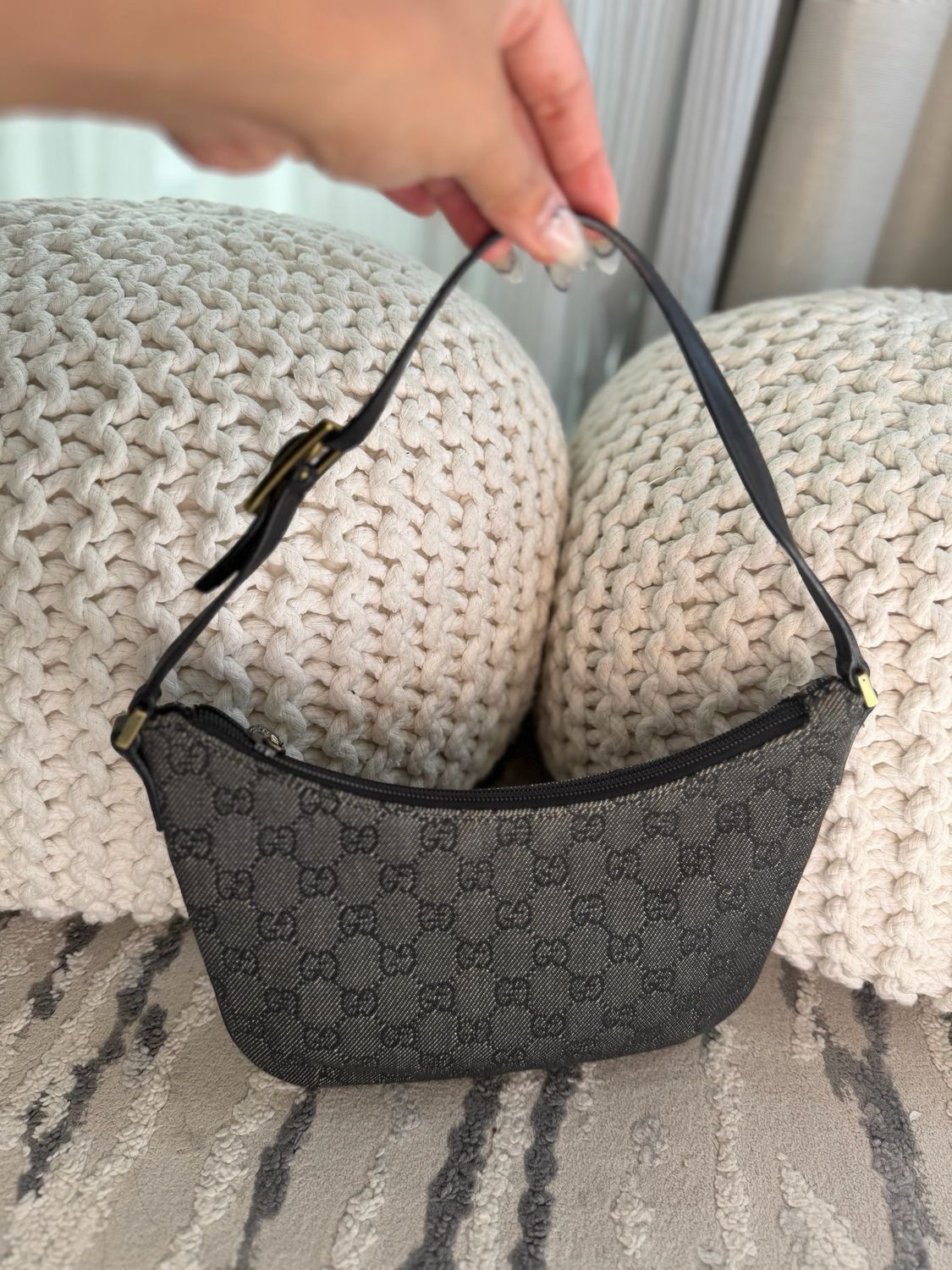 Gucci Monogram Denim Black Slim Pochette Hobo