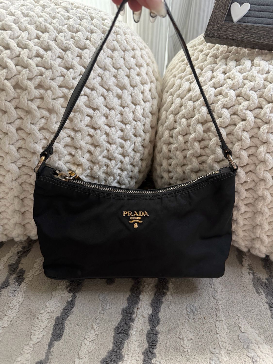 Prada Nylon Tessuto Pochette Hobo Shoulder Black