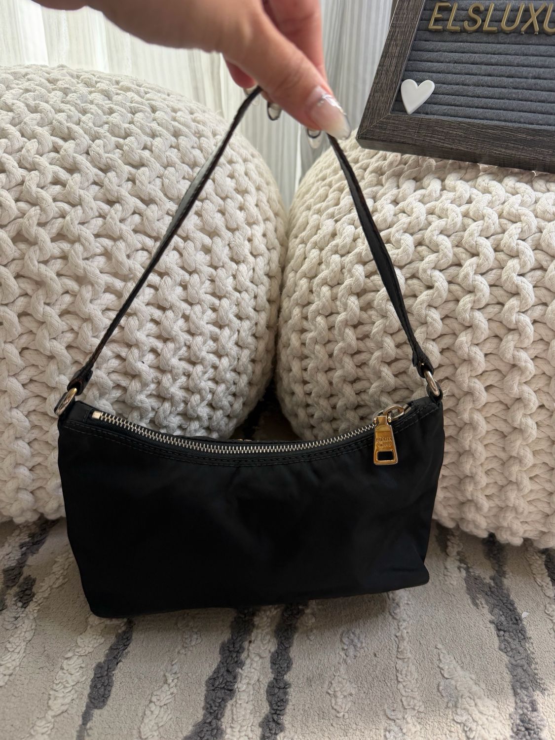 Prada Nylon Tessuto Pochette Hobo Shoulder Black