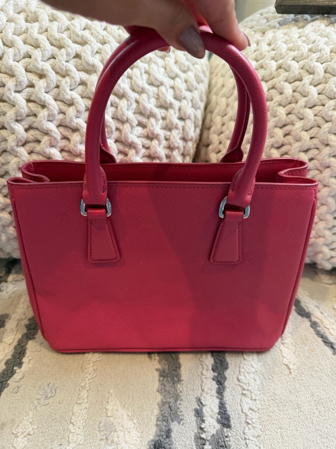 Prada Saffiano Mini Galleria Crossbody Pink Guitar Strap