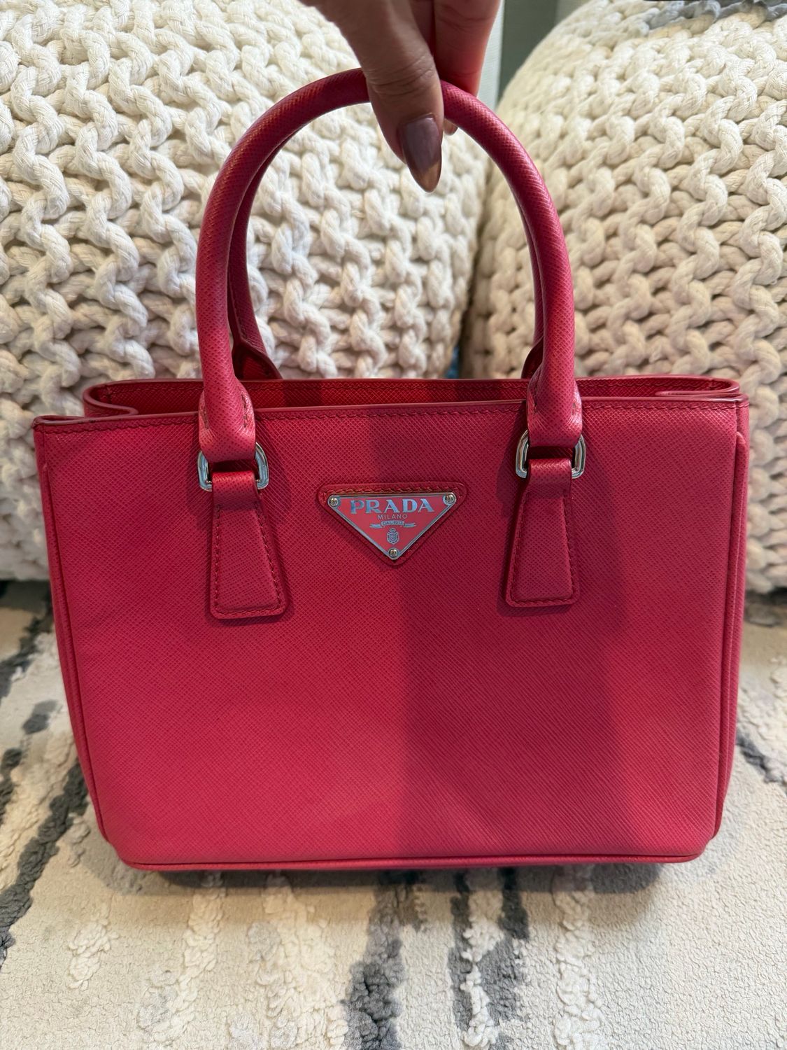 Prada Saffiano Mini Galleria Crossbody Pink Guitar Strap