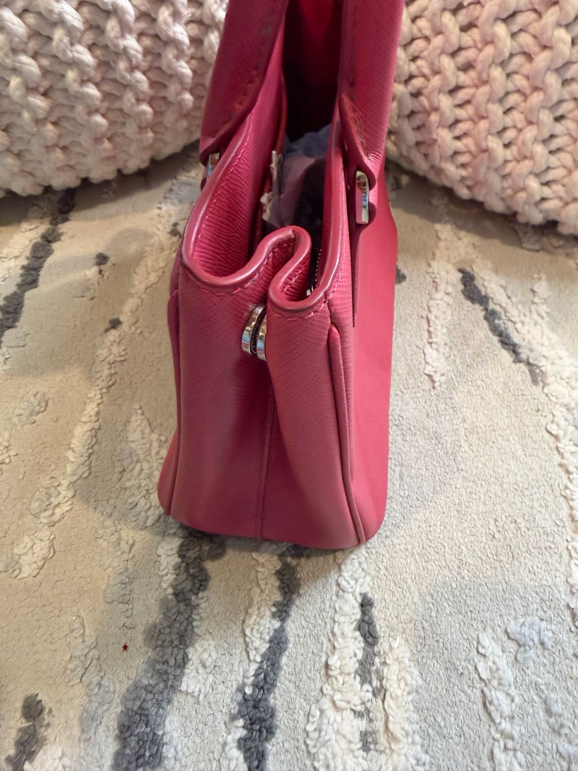 Prada Saffiano Mini Galleria Crossbody Pink Guitar Strap