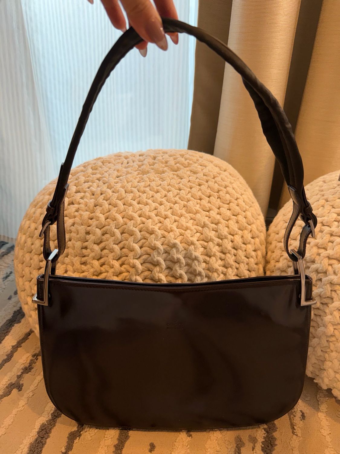 Gucci Vintage Hobo Shoulder Bag Dark Brown Leather