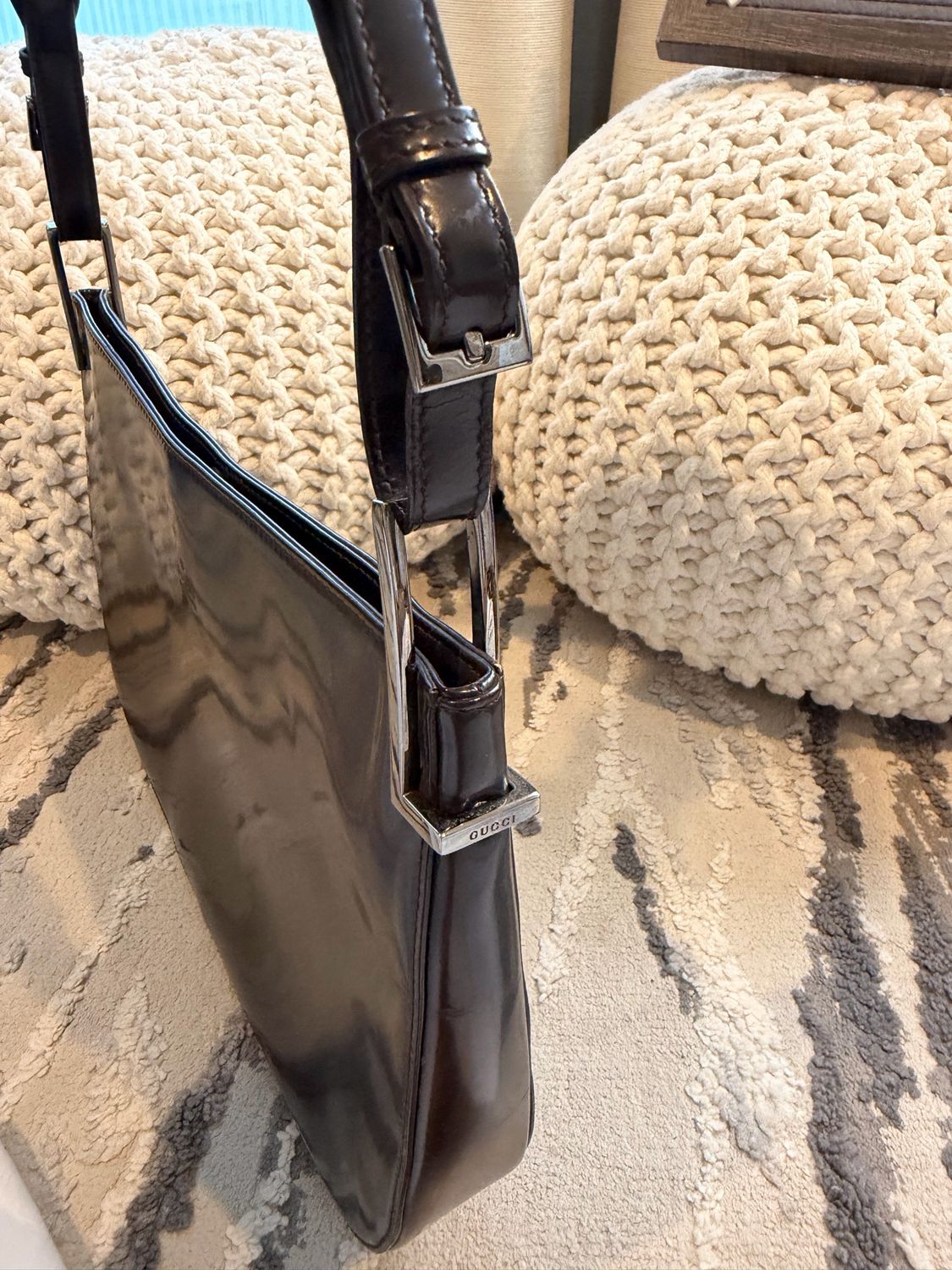 Gucci Vintage Hobo Shoulder Bag Dark Brown Leather