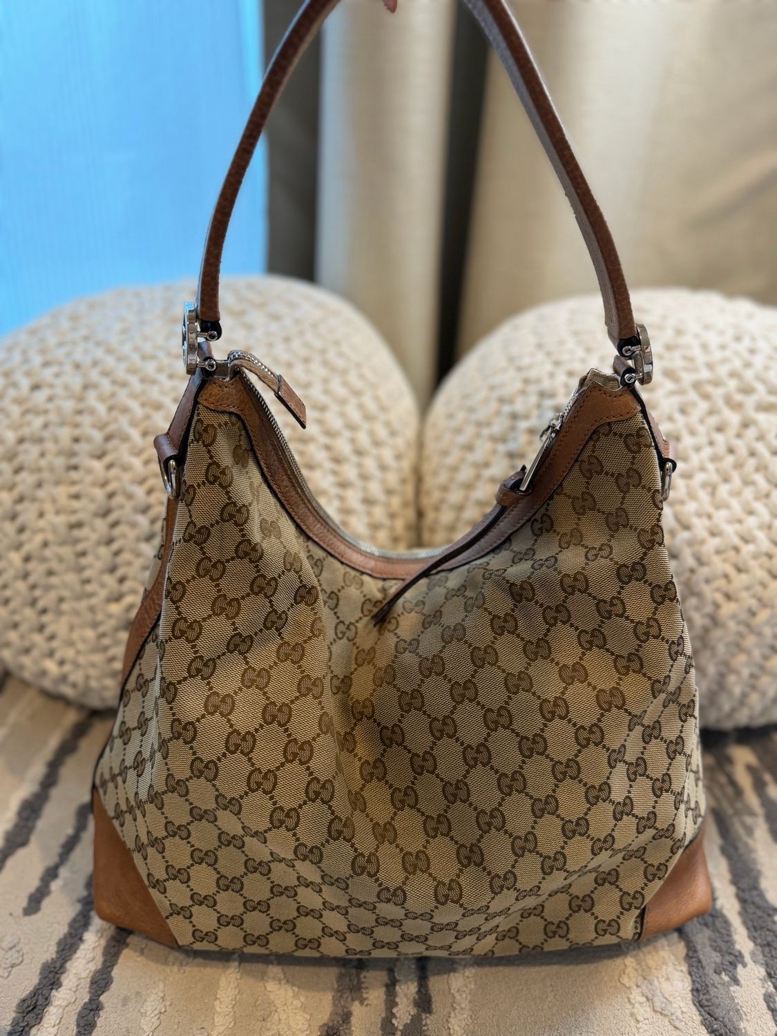 Gucc Monogram Canvas Bree Miss G Hobo Shoulder Bag