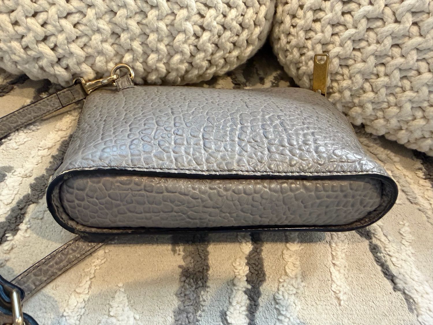 Burberry Harrogate Pebbled Leather Crossbody Gray