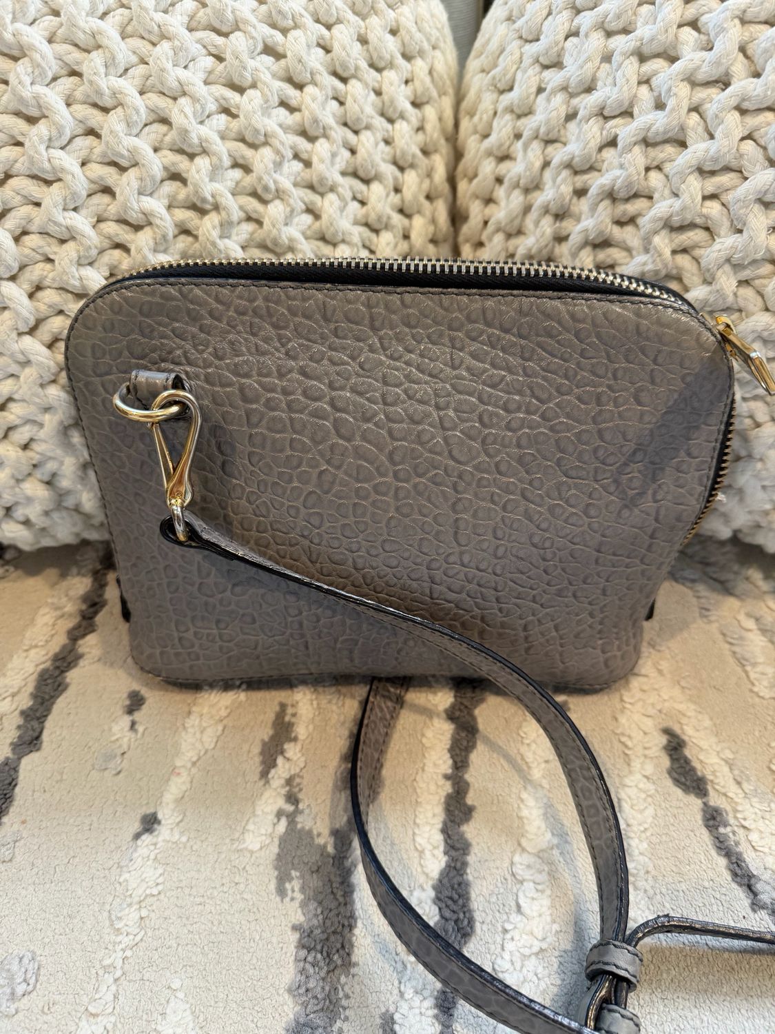 Burberry Harrogate Pebbled Leather Crossbody Gray