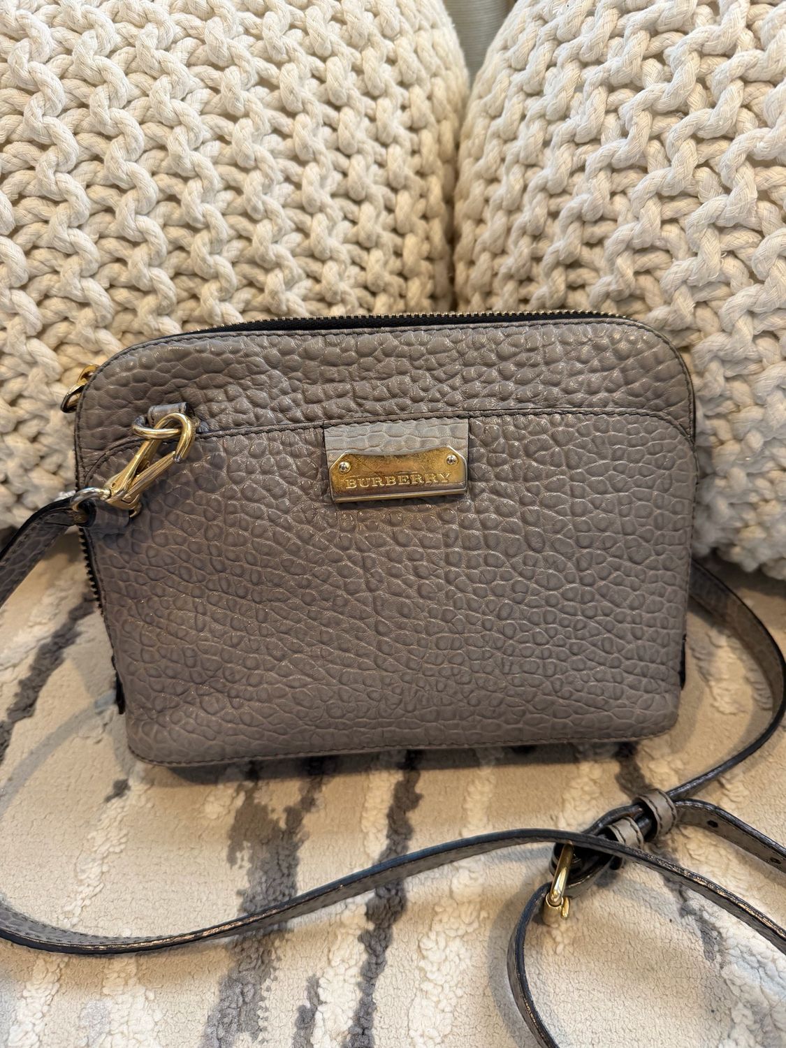 Burberry Harrogate Pebbled Leather Crossbody Gray